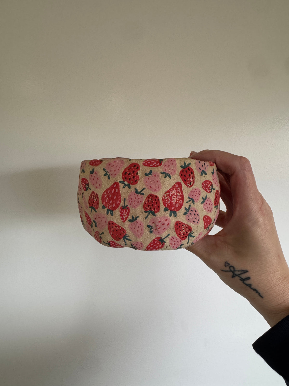 Ceramic Bowl with Strawberries Design – One of a Kind Handbuilt Pottery