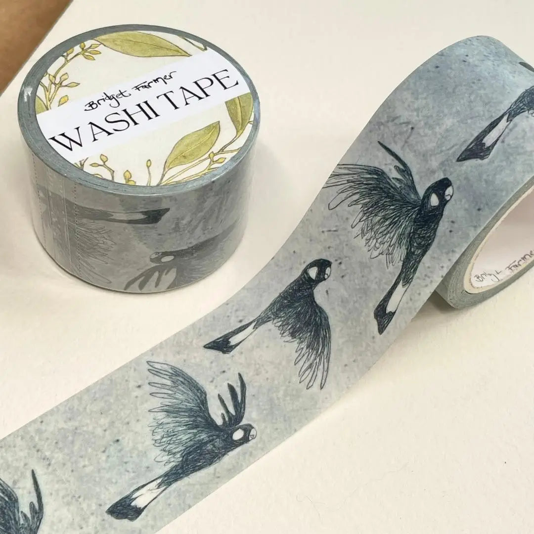 Black Cockatoos (30mm) Washi Tape by Bridget Farmer