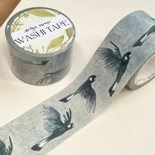 Black Cockatoos (30mm) Washi Tape by Bridget Farmer
