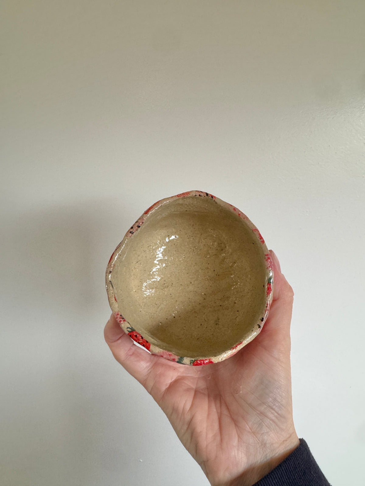 Small Ceramic Bowl with Strawberries Design – One of a Kind Handbuilt Pottery
