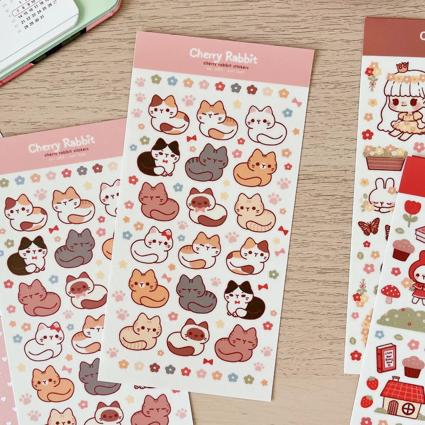 Cherry Rabbit Cat Loaf Sticker Sheet No.083
