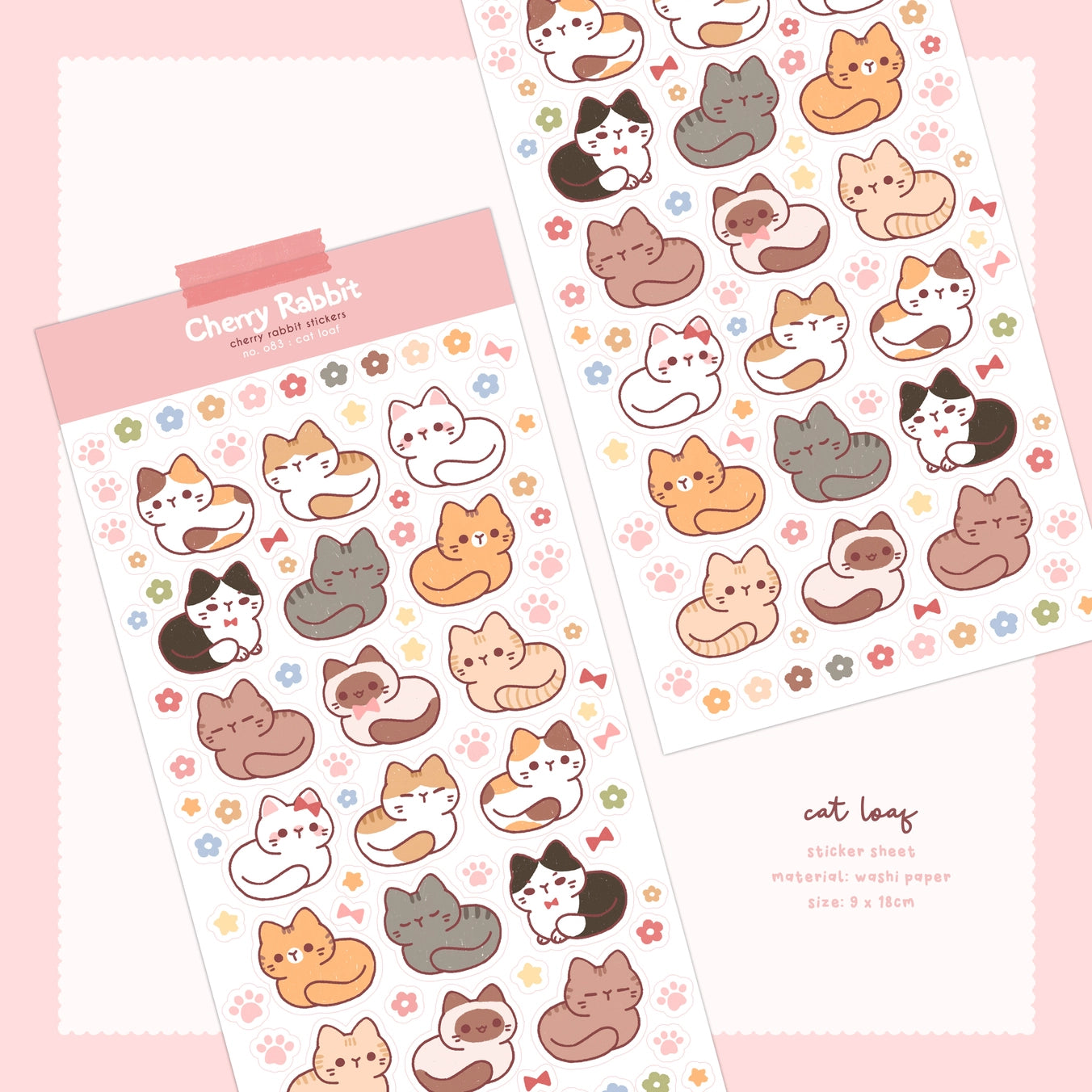 Cherry Rabbit Cat Loaf Sticker Sheet No.083