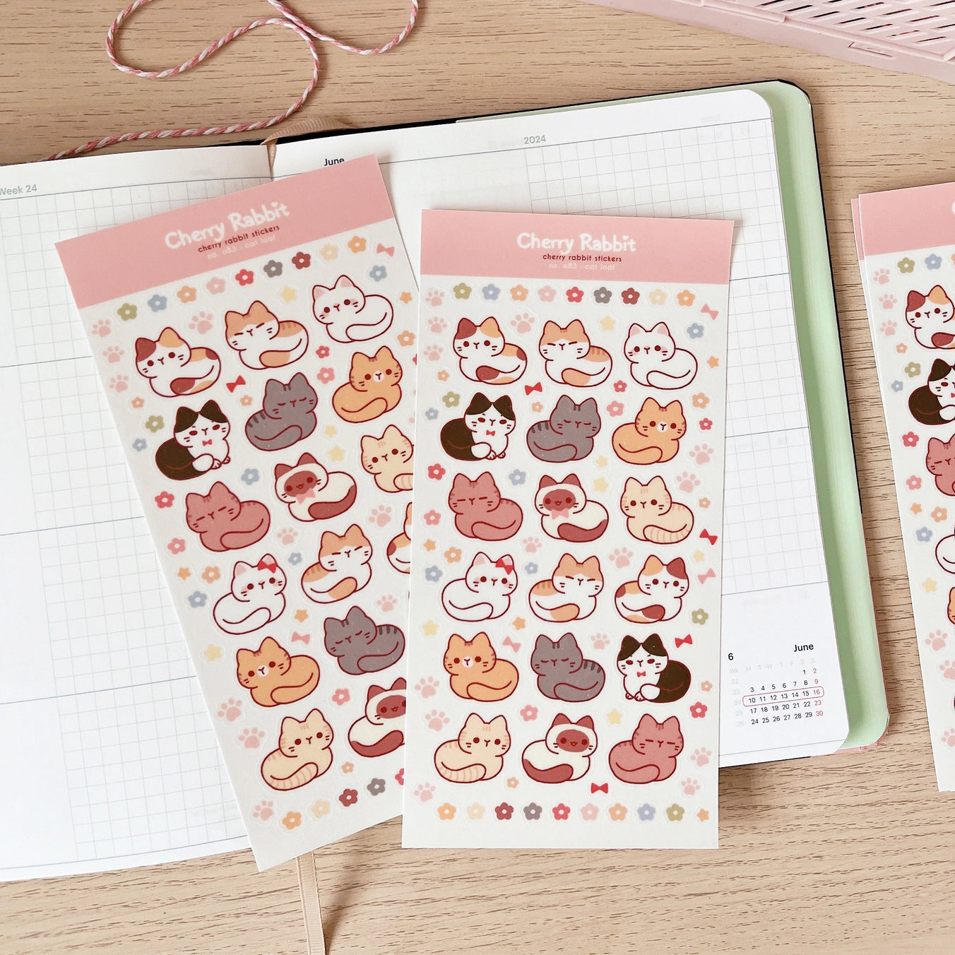Cherry Rabbit Cat Loaf Sticker Sheet No.083
