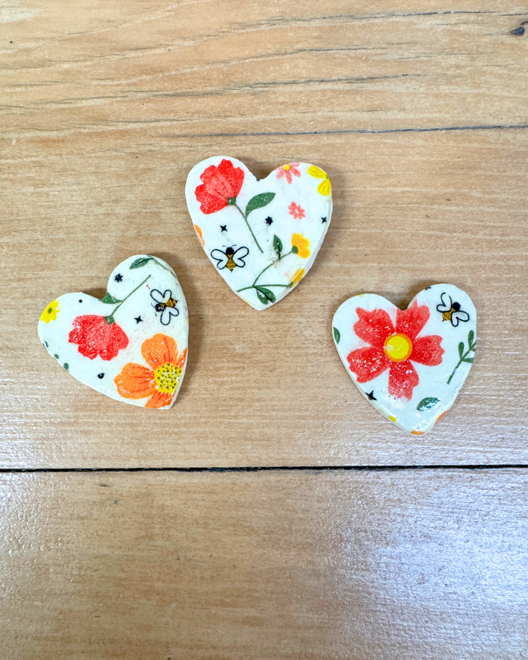 Ceramic Heart Brooch – Floral & Bee Design (Handbuilt, Limited Batch)