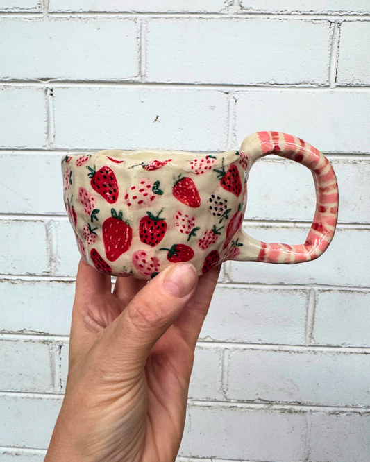 Strawberry Dreams – One of a Kind Handbuilt Ceramic Mug