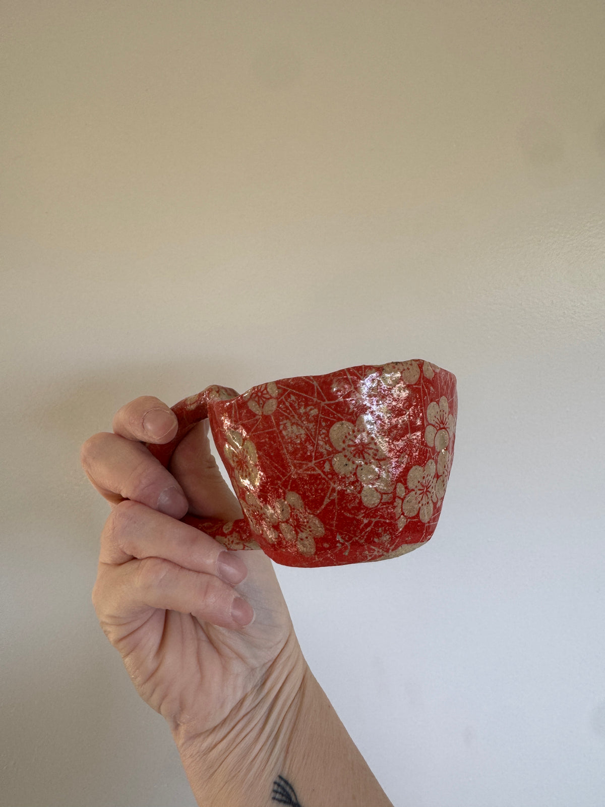 Handbuilt Ceramic Mug - Red Florals