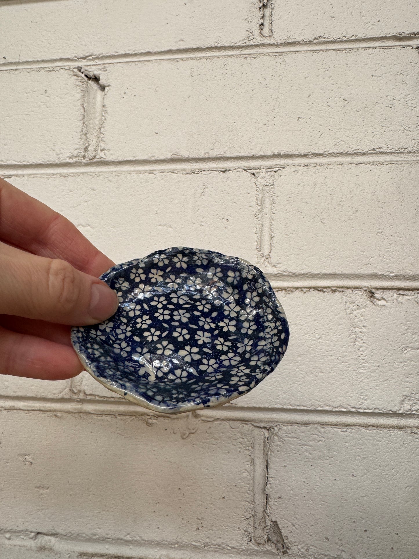 Ceramic Blue Daisies Handbuilt Trinket Dish