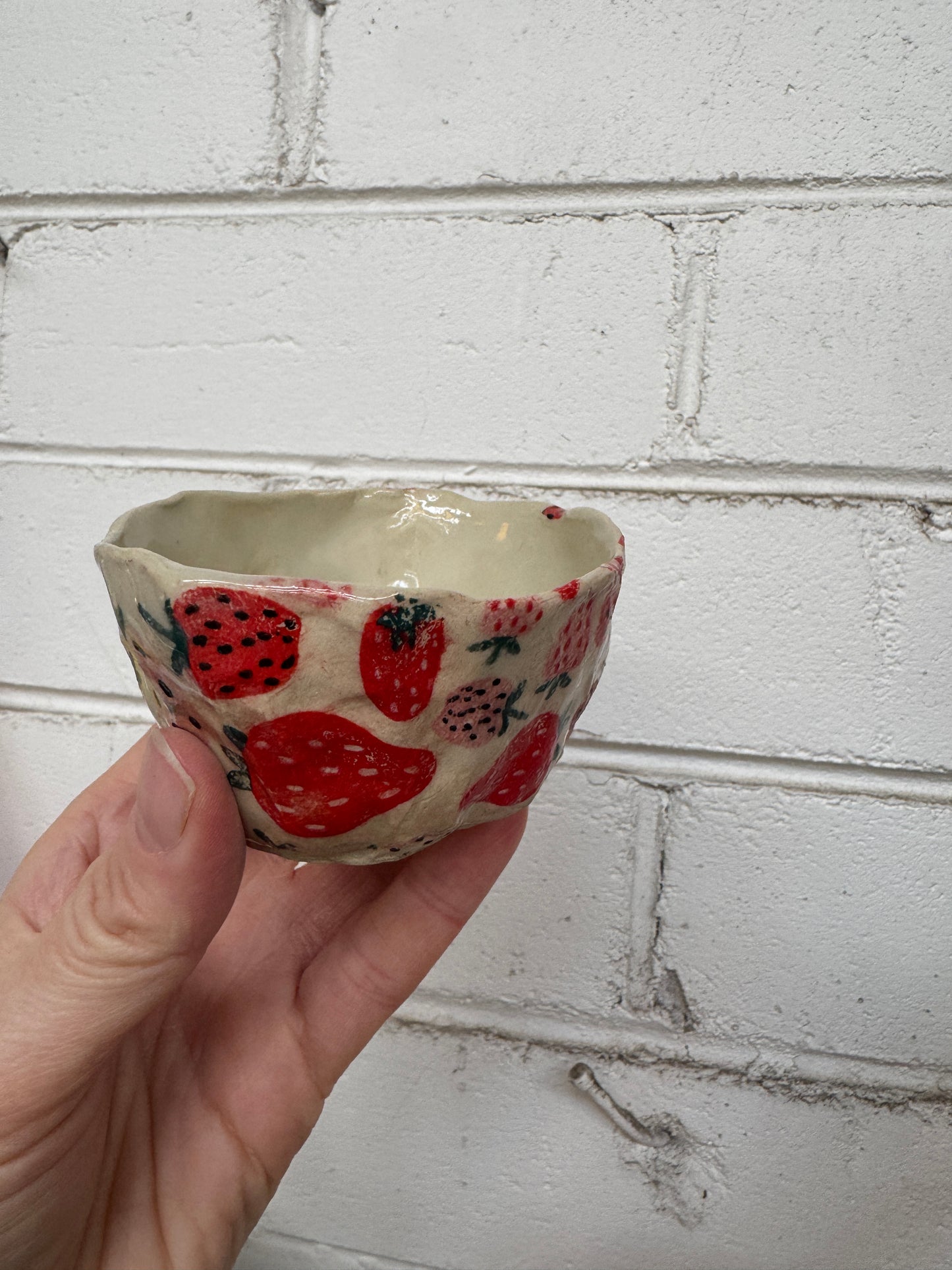 Ceramic Strawberries Teacup / Handbuilt Dish