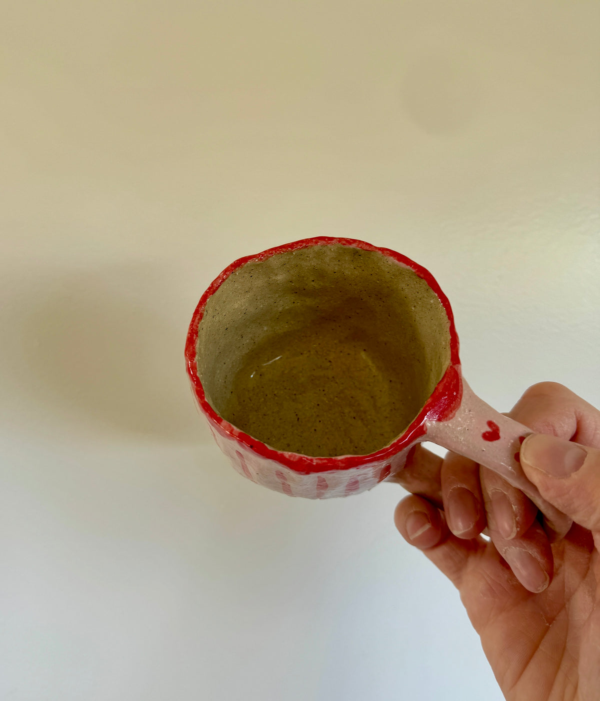 Handbuilt Ceramic Mug/ Teacup - Hand painted Pink & Red stripes