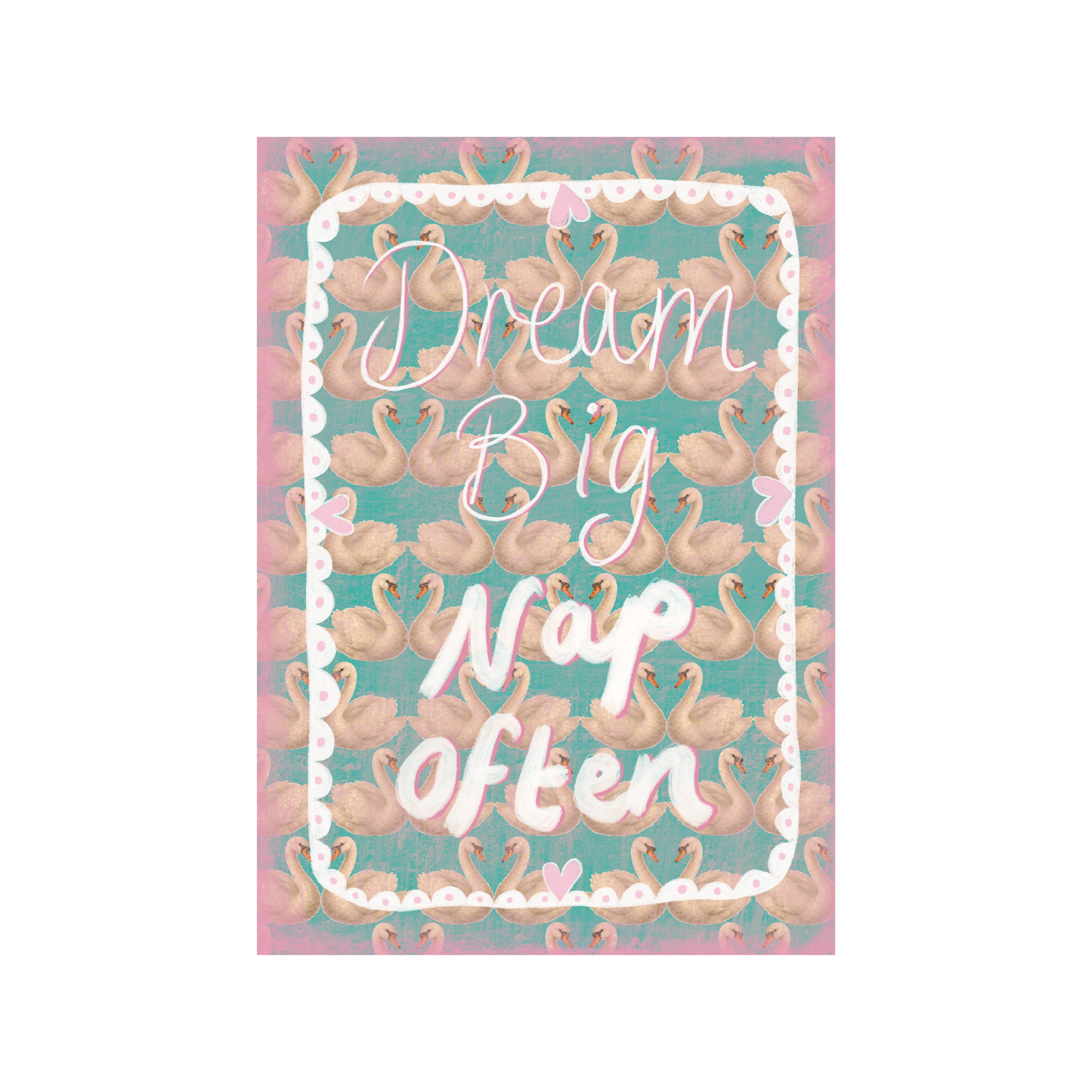 Dream Big Nap Often Printable Wall Art – Cute Swan Pattern Poster, Whimsical Bedroom Decor, Self Care Quote Print, Instant Download