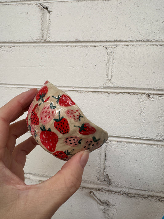 Ceramic Strawberries Teacup / Handbuilt Dish