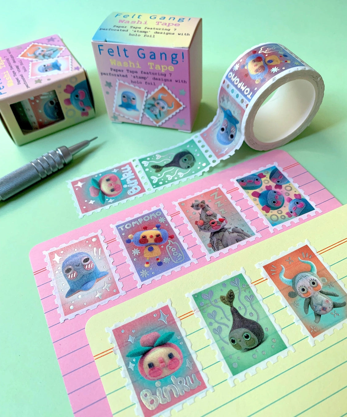 Hannakin Washi Tape - Felt Gang - Holographic Stamp Washi Tape