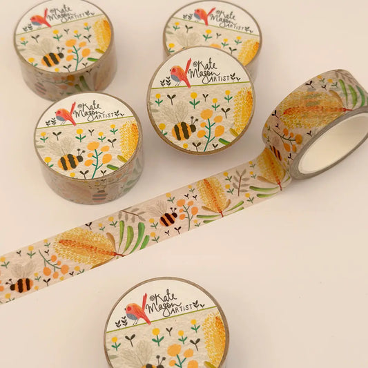 Kate Mason Washi Tape - Floral Silver Banksia