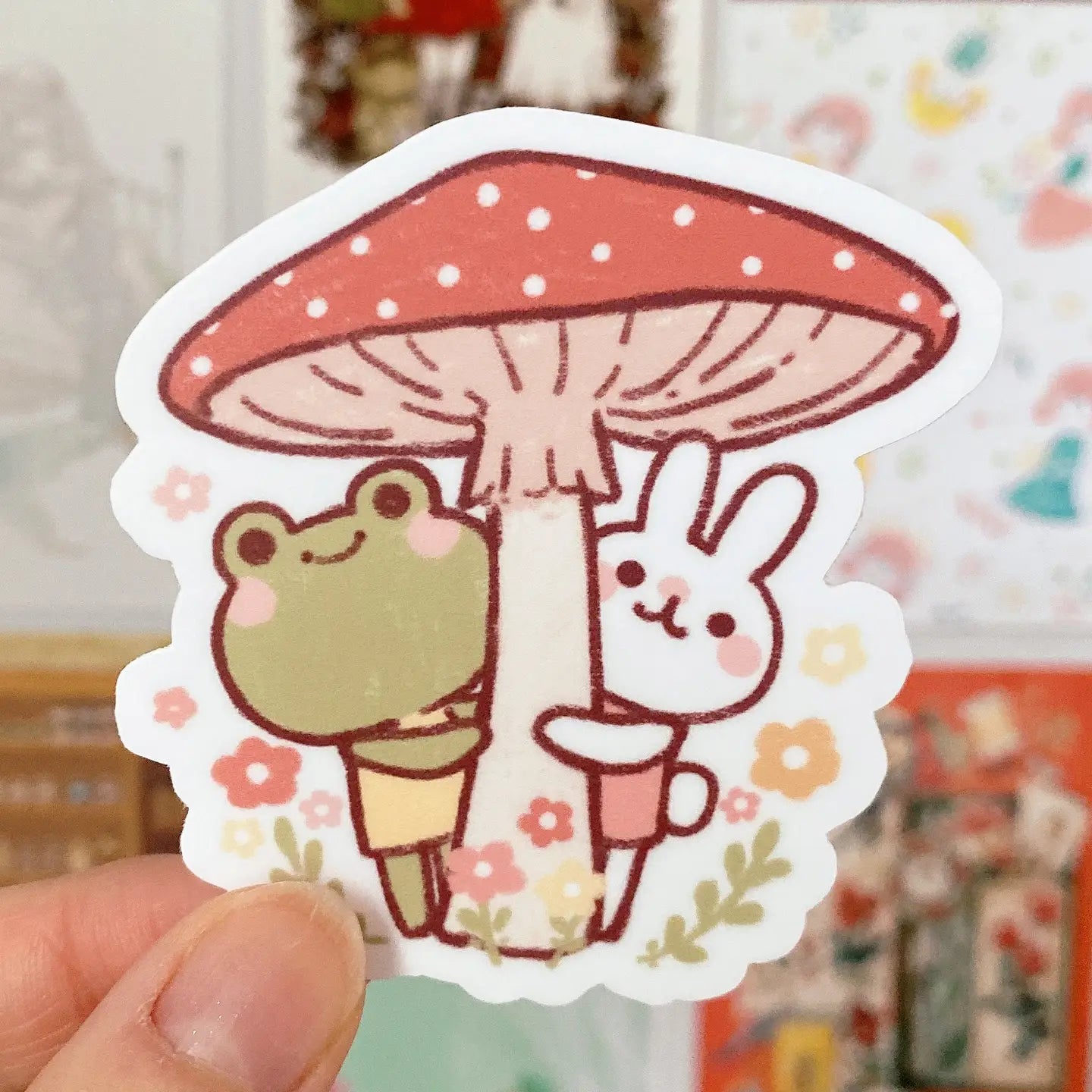Cherry Rabbit Frog & Rabbit Sticker