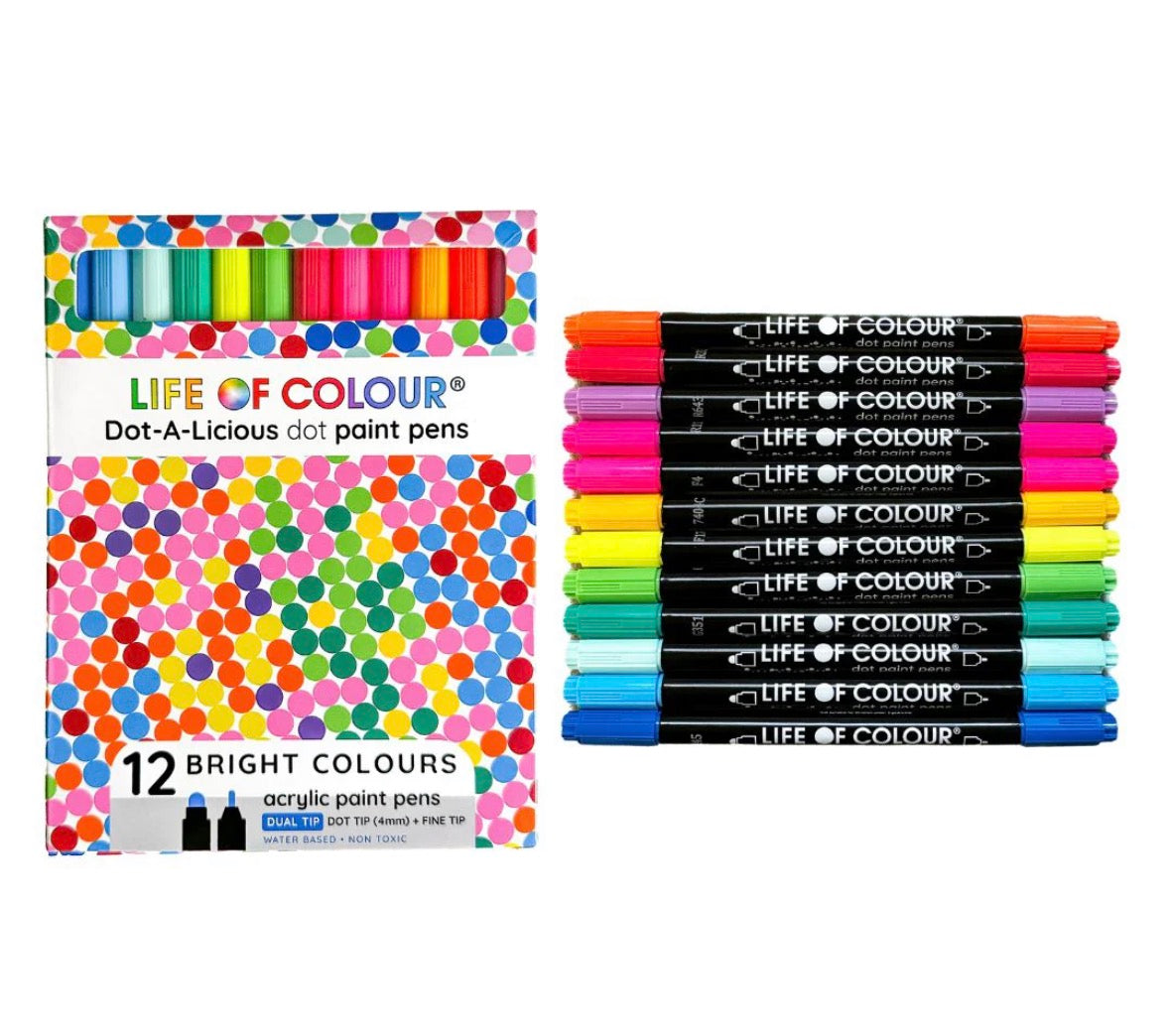 Dot-A-Licious Acrylic Paint Pens - Set of 12 Bright Colours by Life Of Colour