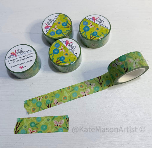 Kate Mason Washi Tape - Butterfly Aqua Green Floral