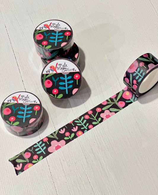 Kate Mason Washi Tape - Floral Scandi Black