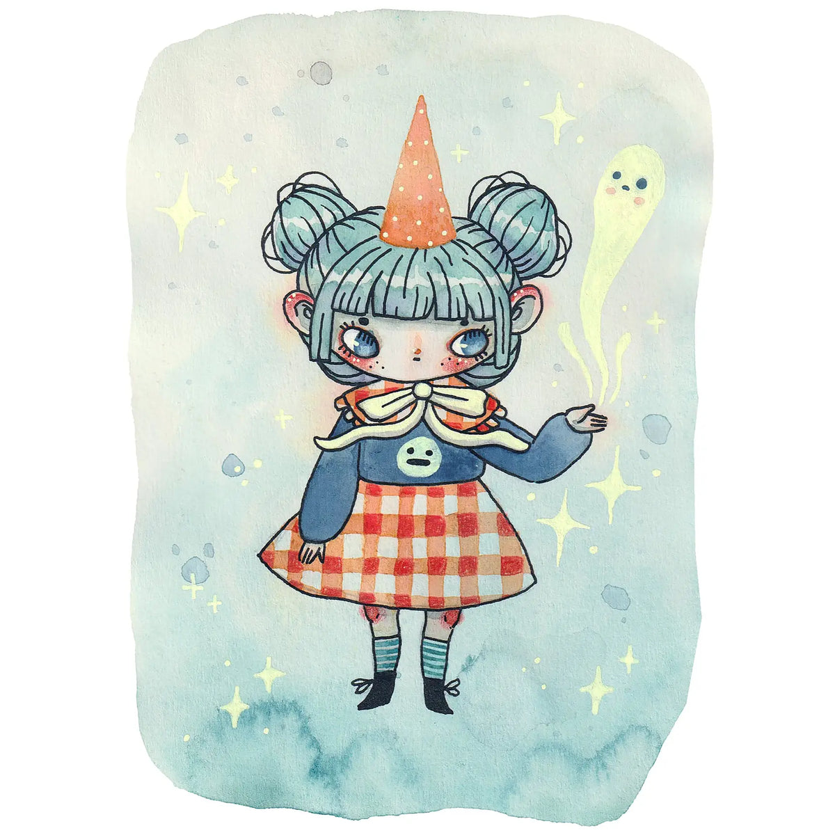 Hannakin Mini Art Print (A6) - Gingham Ghost