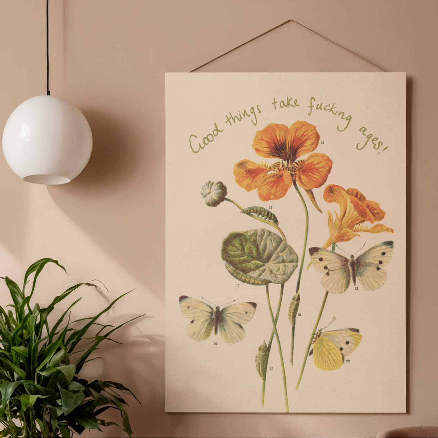 Good Things Take F*cking Ages Printable Wall Art – Vintage Floral Quote Print, Motivational Office Decor, Instant Download Poster