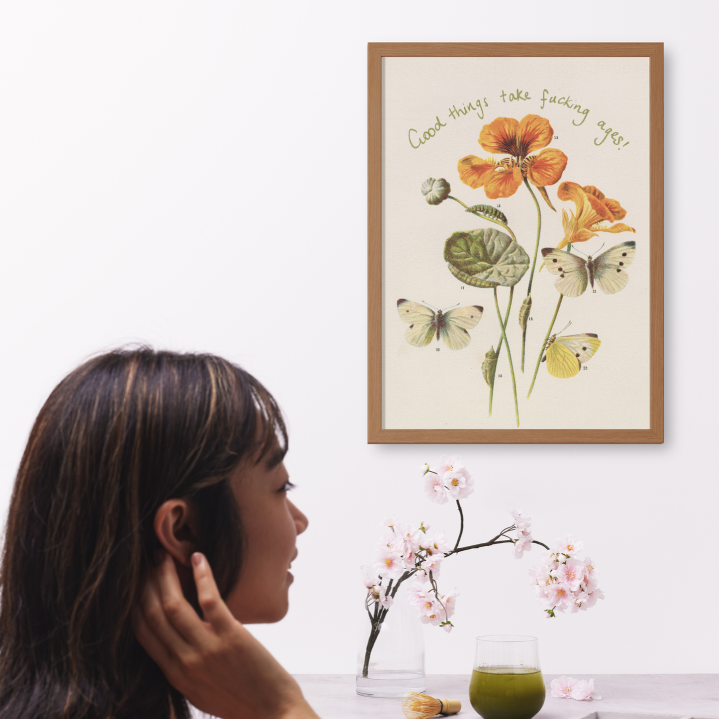 Good Things Take F*cking Ages Printable Wall Art – Vintage Floral Quote Print, Motivational Office Decor, Instant Download Poster