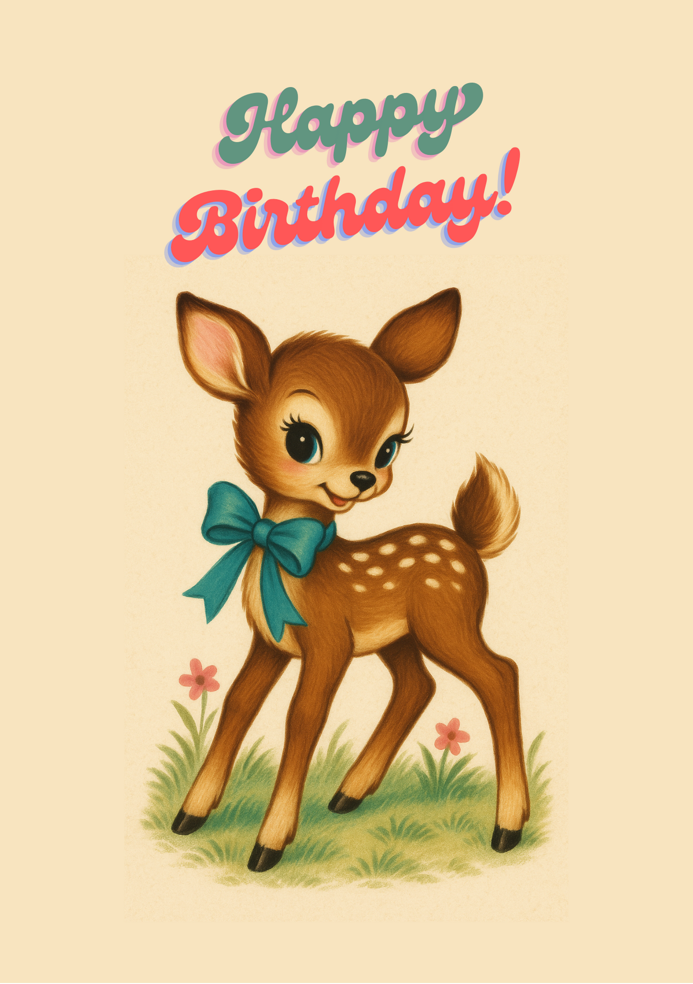 Greeting Card - Vintage Kitsch - Happy Birthday Deer