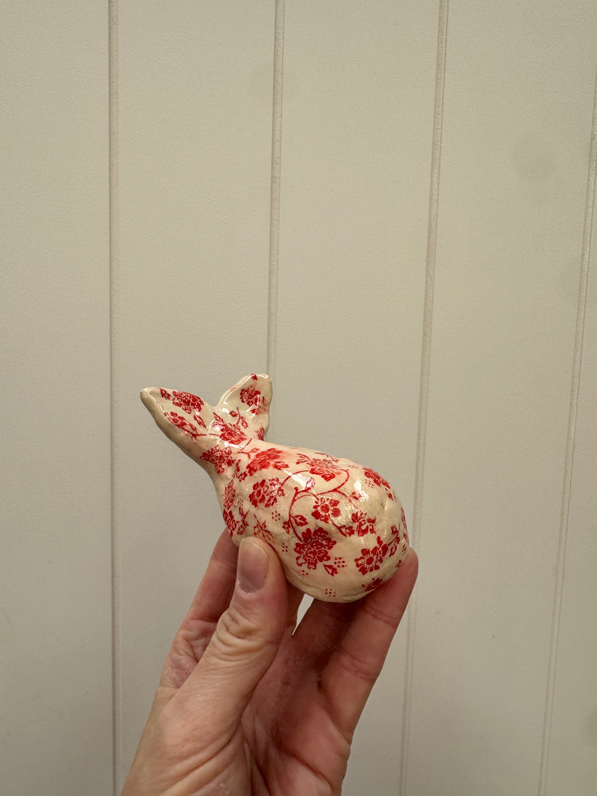 Handbuilt Ceramic Whale - Red Florals
