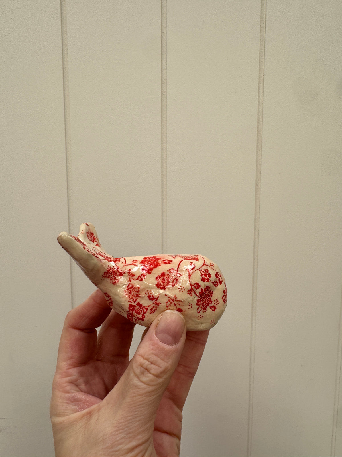 Handbuilt Ceramic Whale - Red Florals