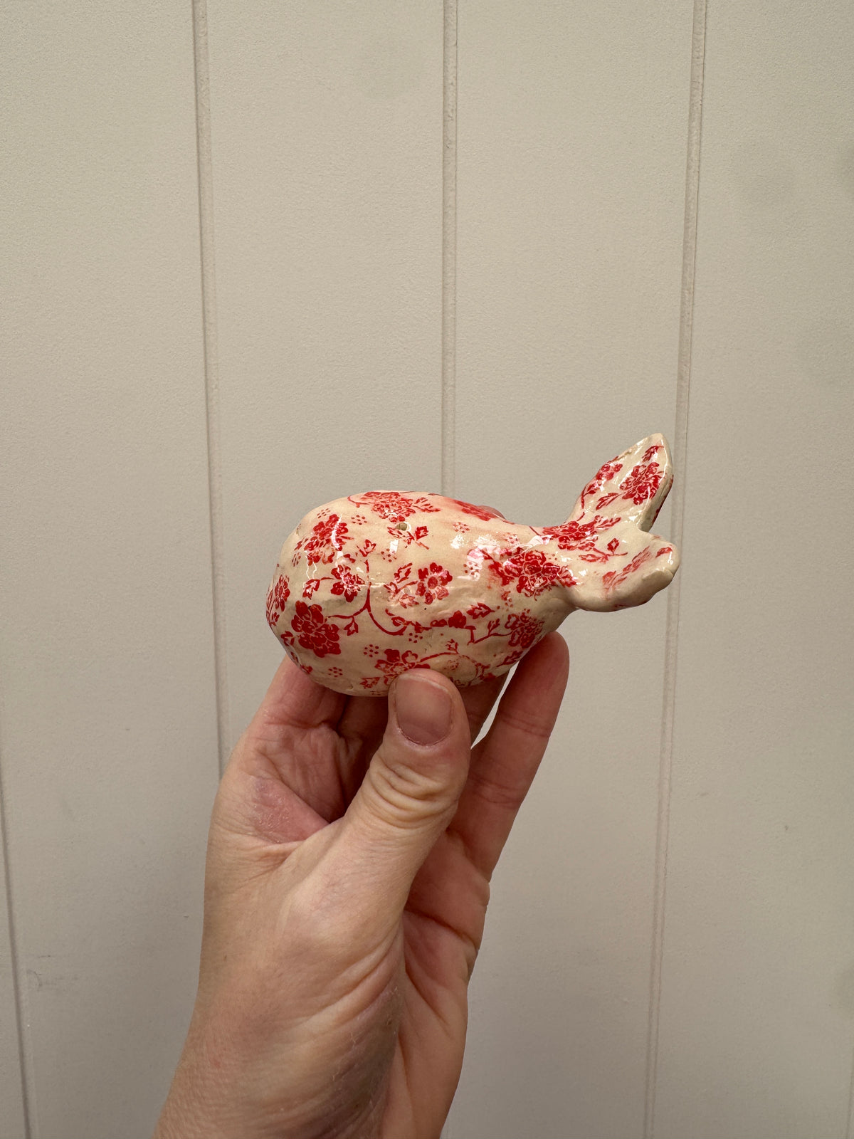 Handbuilt Ceramic Whale - Red Florals