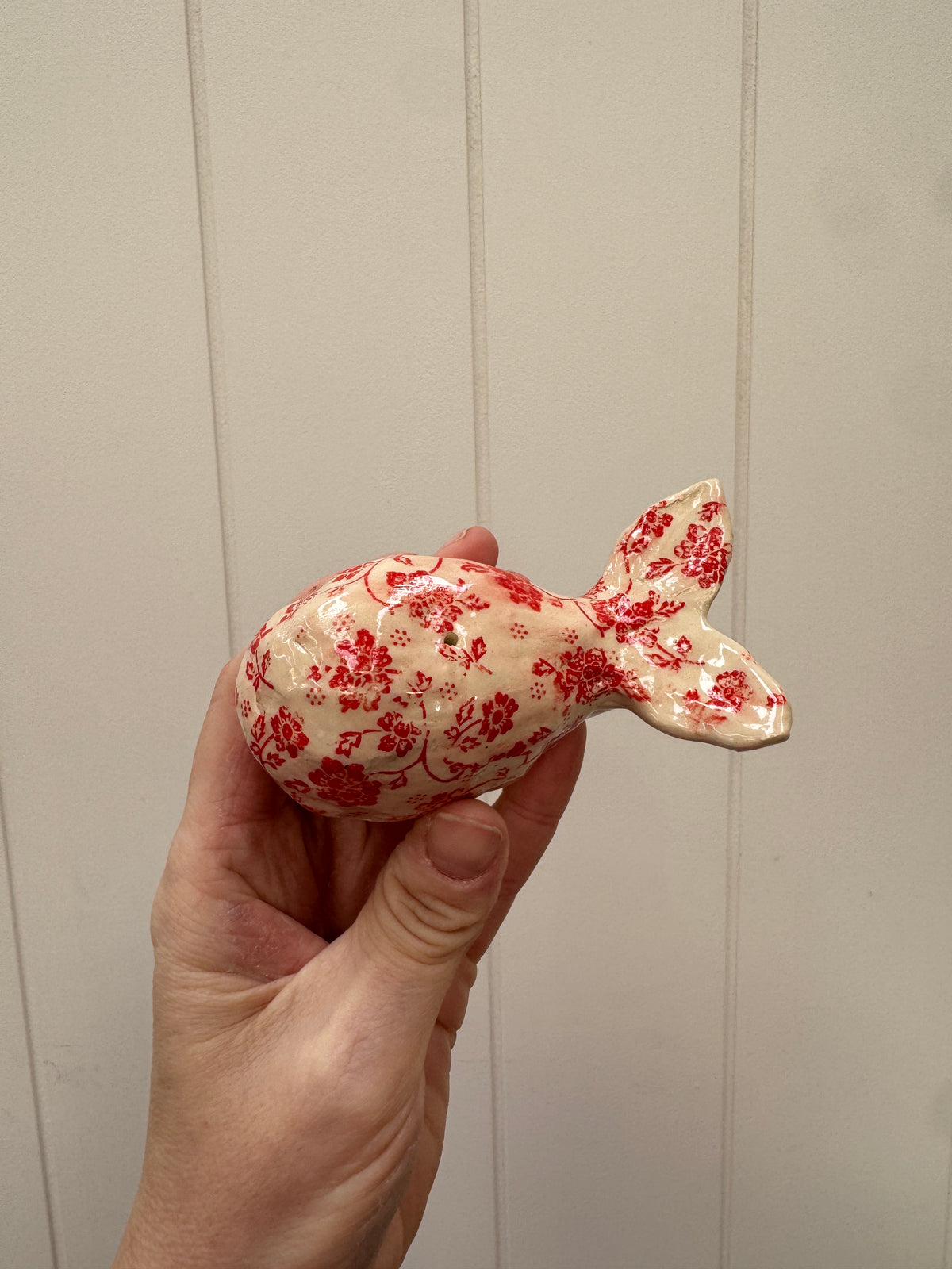 Handbuilt Ceramic Whale - Red Florals