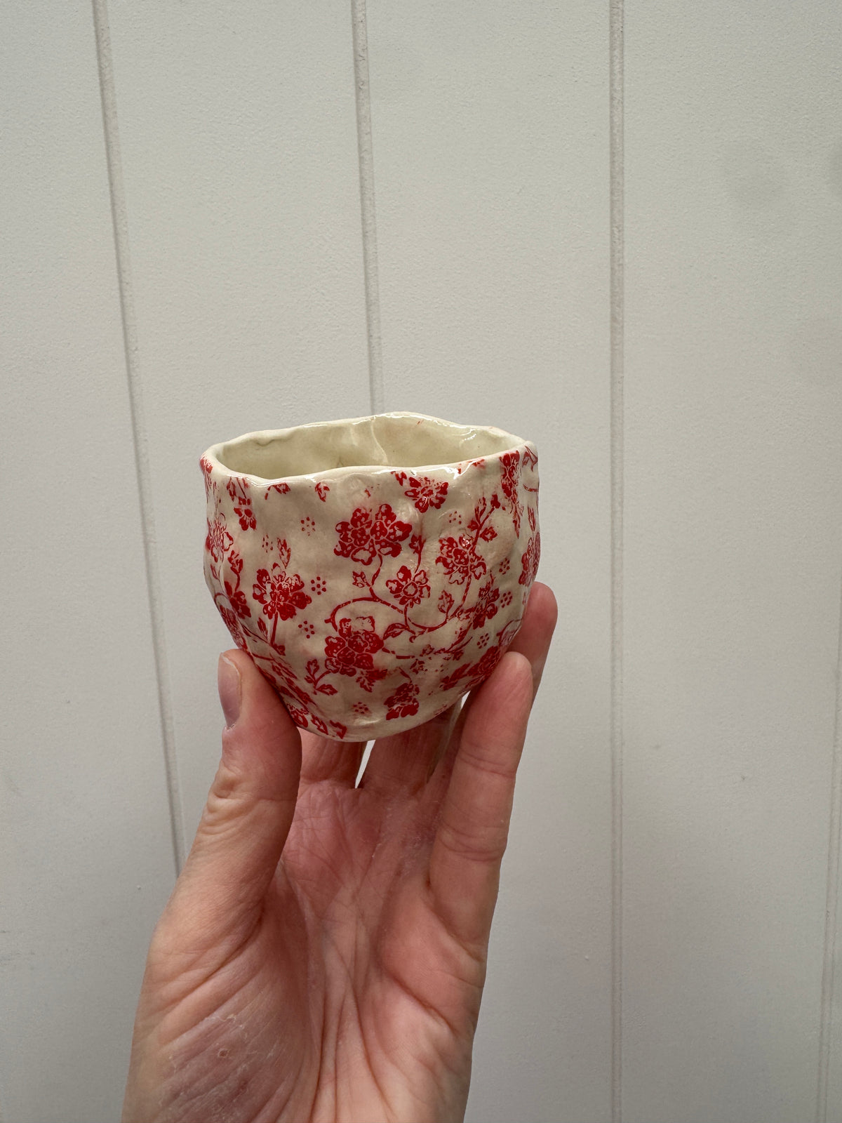 Red Floral One of a Kind Handbuilt Ceramic Vessel / Espresso Mug