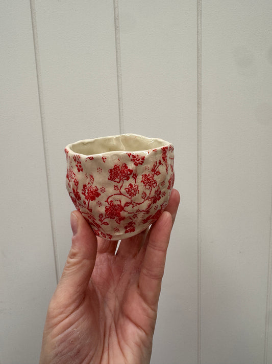Red Floral One of a Kind Handbuilt Ceramic Vessel / Espresso Mug