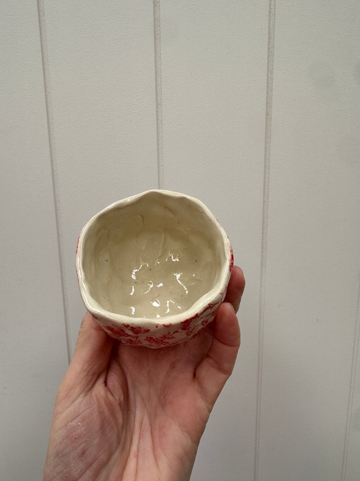 Red Floral One of a Kind Handbuilt Ceramic Vessel / Espresso Mug