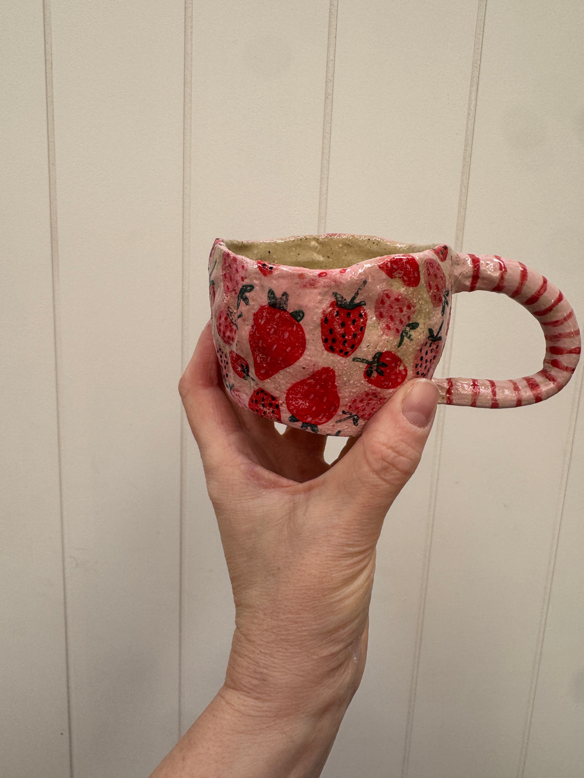 Strawberry Love – One of a Kind Handbuilt Ceramic Mug