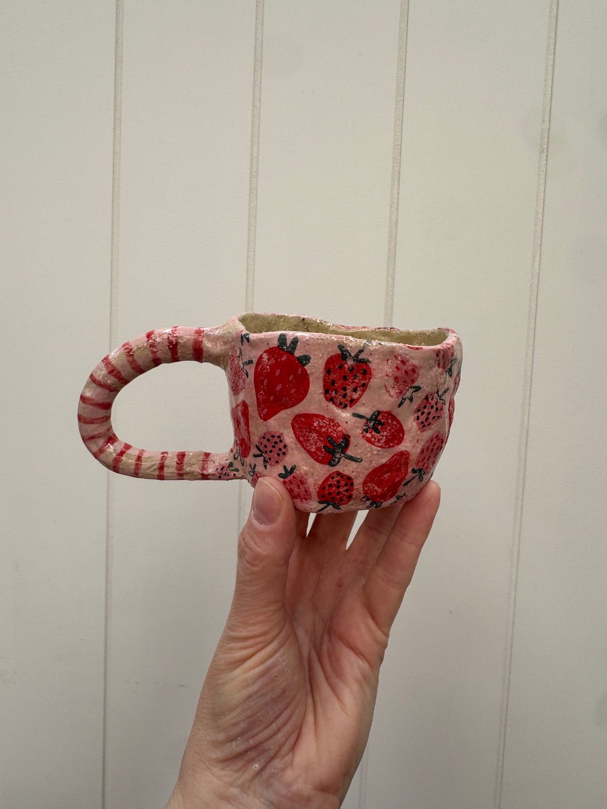 Strawberry Love – One of a Kind Handbuilt Ceramic Mug
