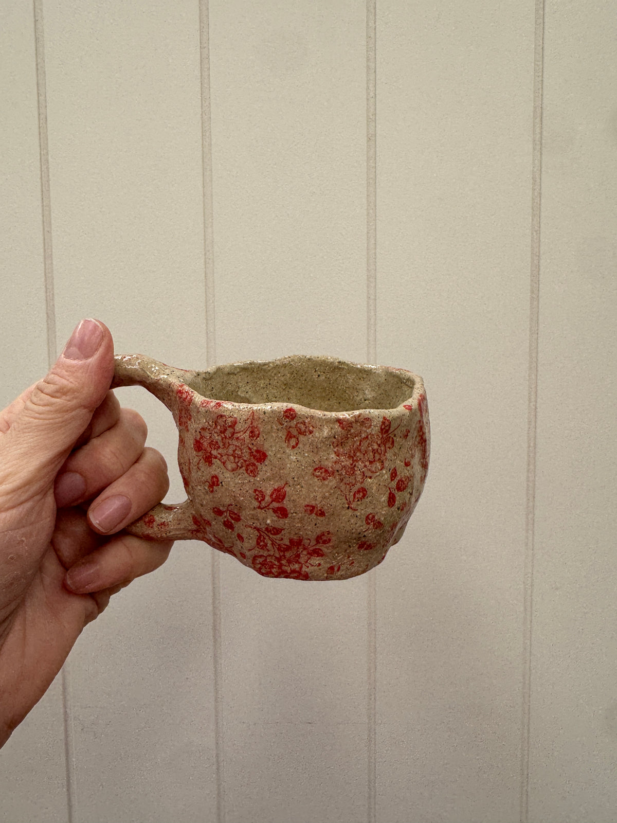 Red Florals – One of a Kind Handbuilt Ceramic Mug