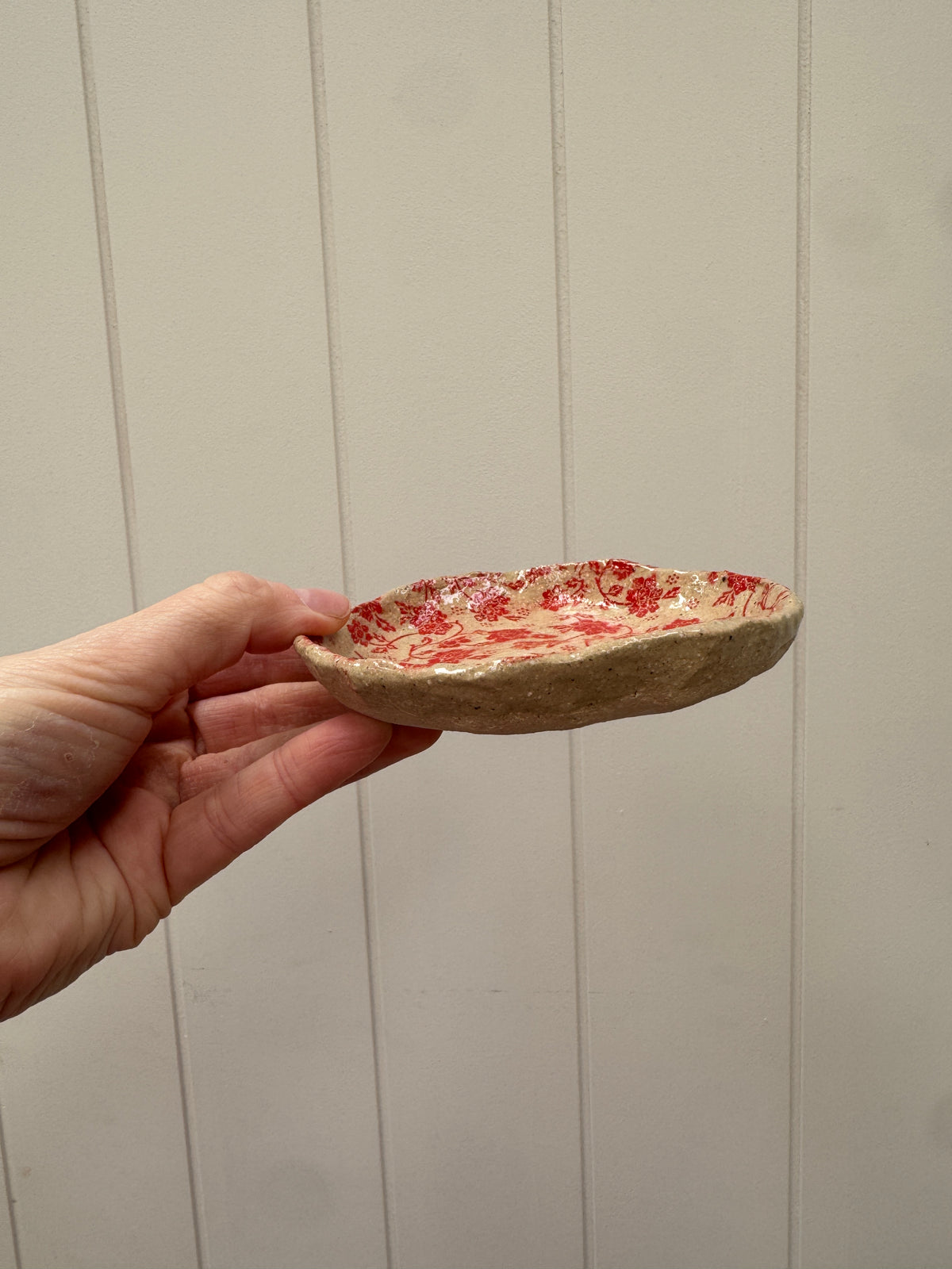 Handbuilt Ceramic Red Floral Trinket Dish