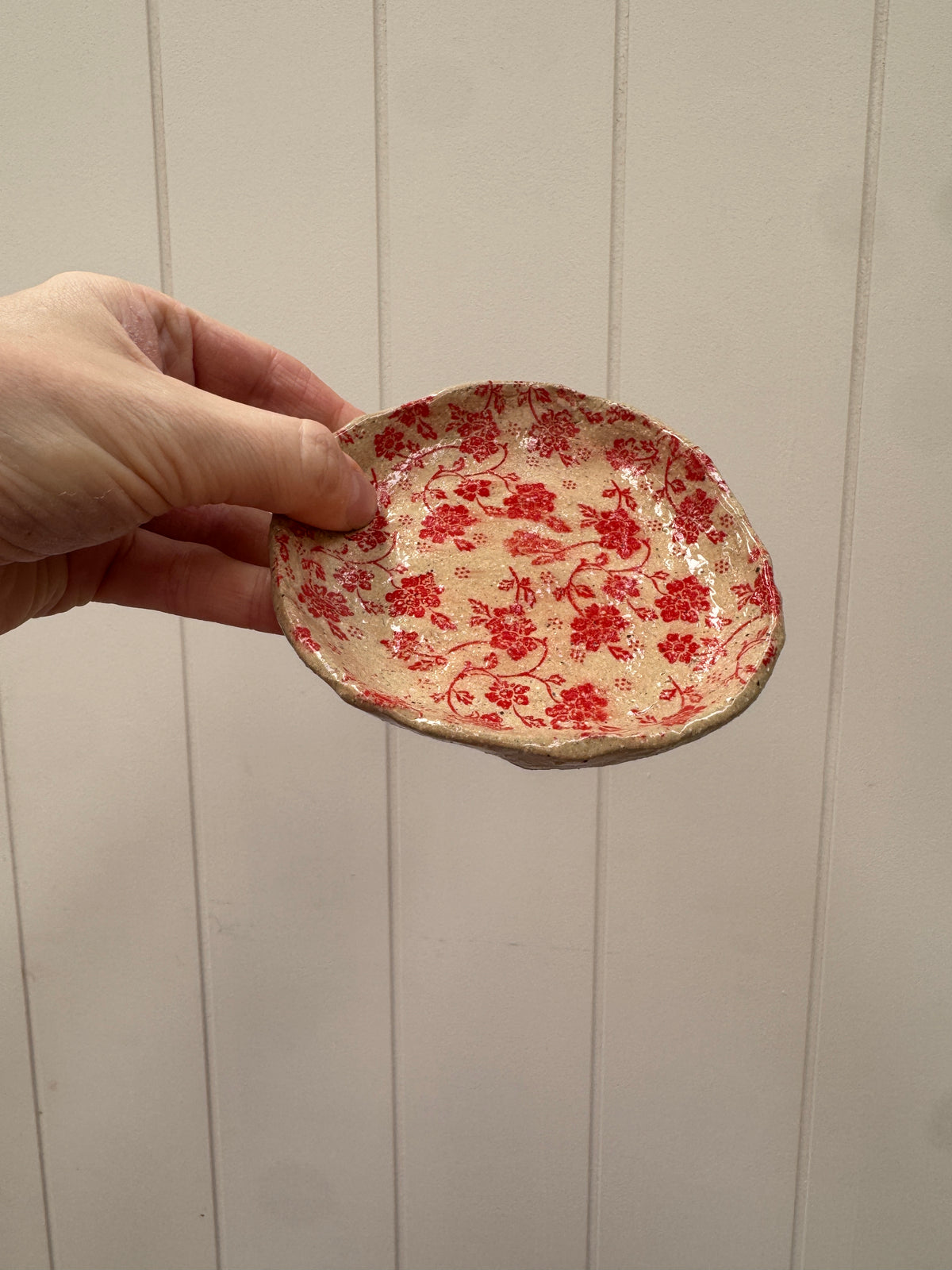 Handbuilt Ceramic Red Floral Trinket Dish