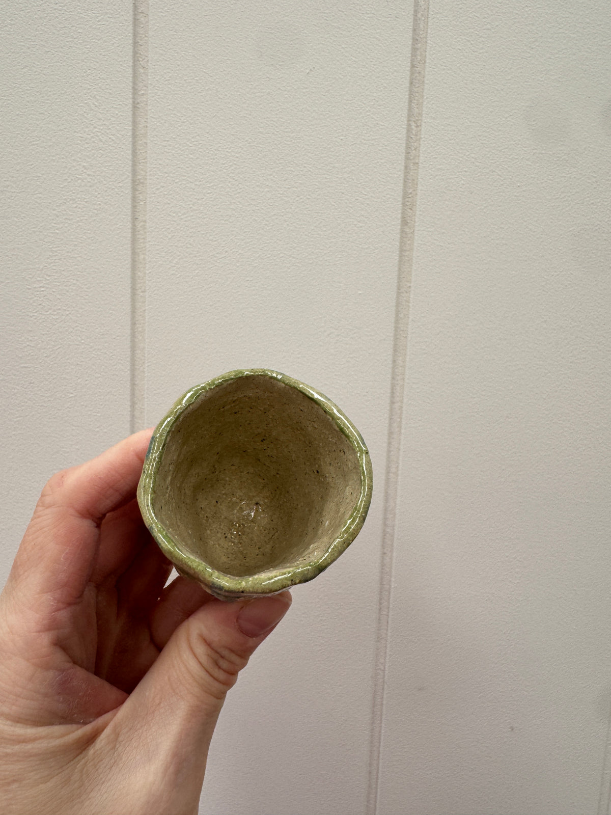 Handbuilt Ceramic Vase / Espresso Mug - Green & Blue Gingham