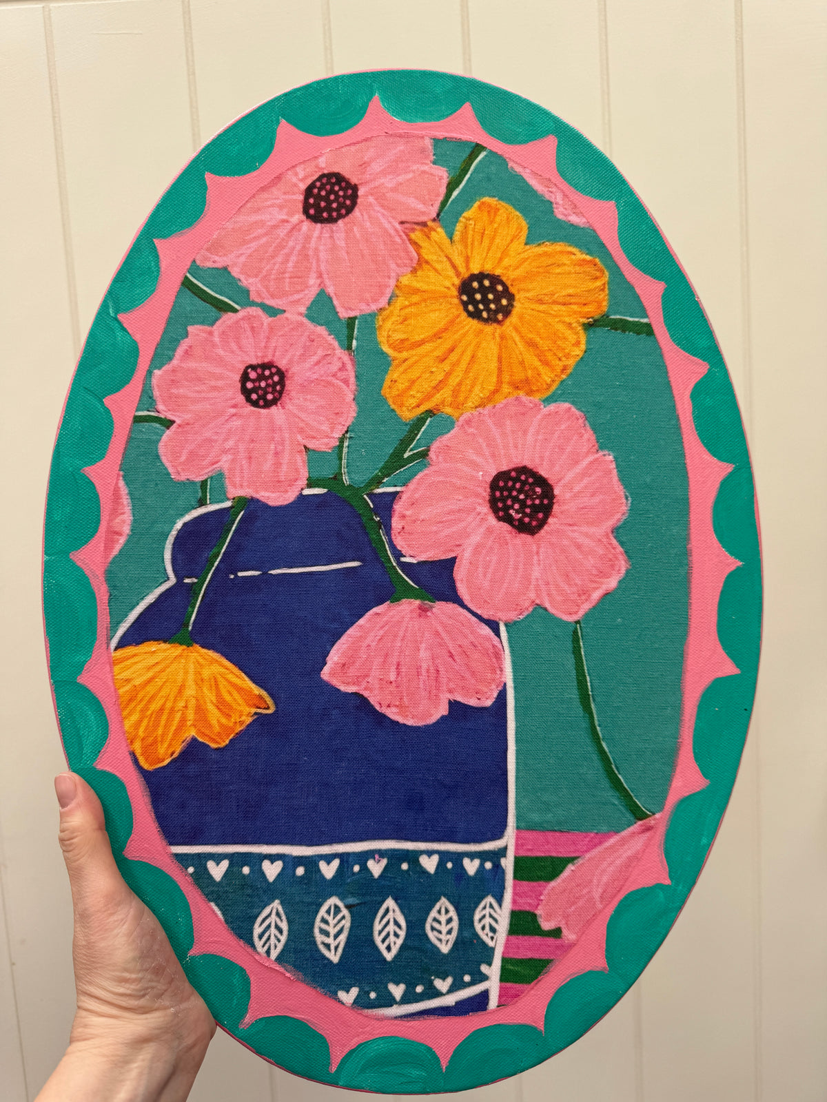 Linen Art Print on Oval Canvas - Floral Folklore #3