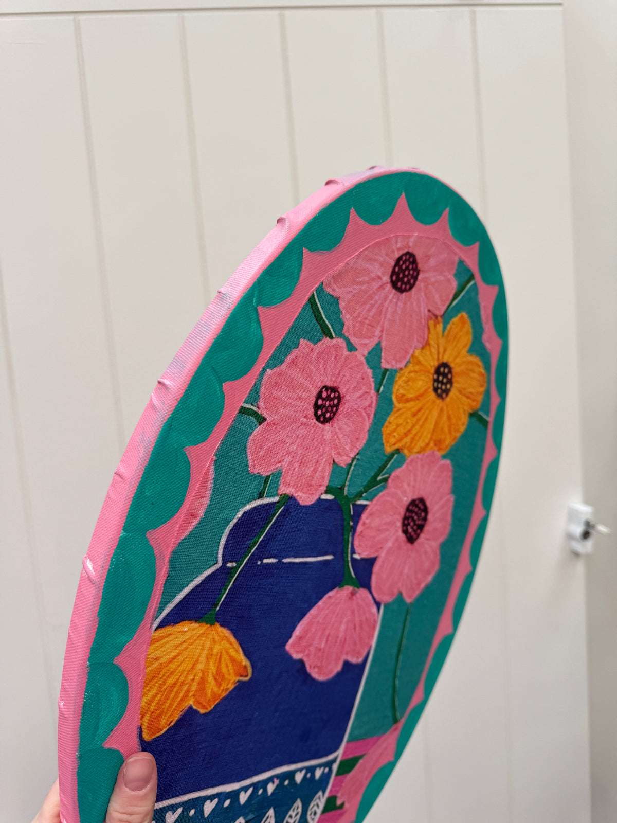 Linen Art Print on Oval Canvas - Floral Folklore #3