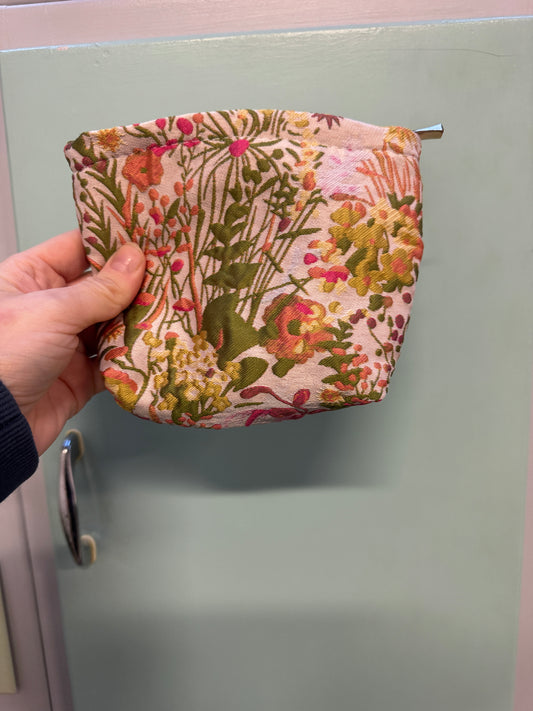 Orange & Yellow Woven Floral Zipper Pouch