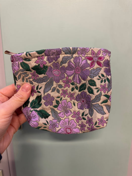 Purple & Green Woven Floral Zipper Pouch