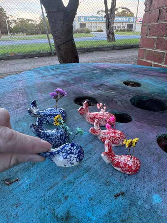 Ceramic Whale - Small Daisies