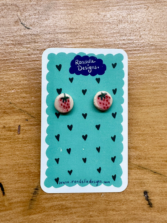 Handmade Ceramic Stud Earrings - Strawberries 2