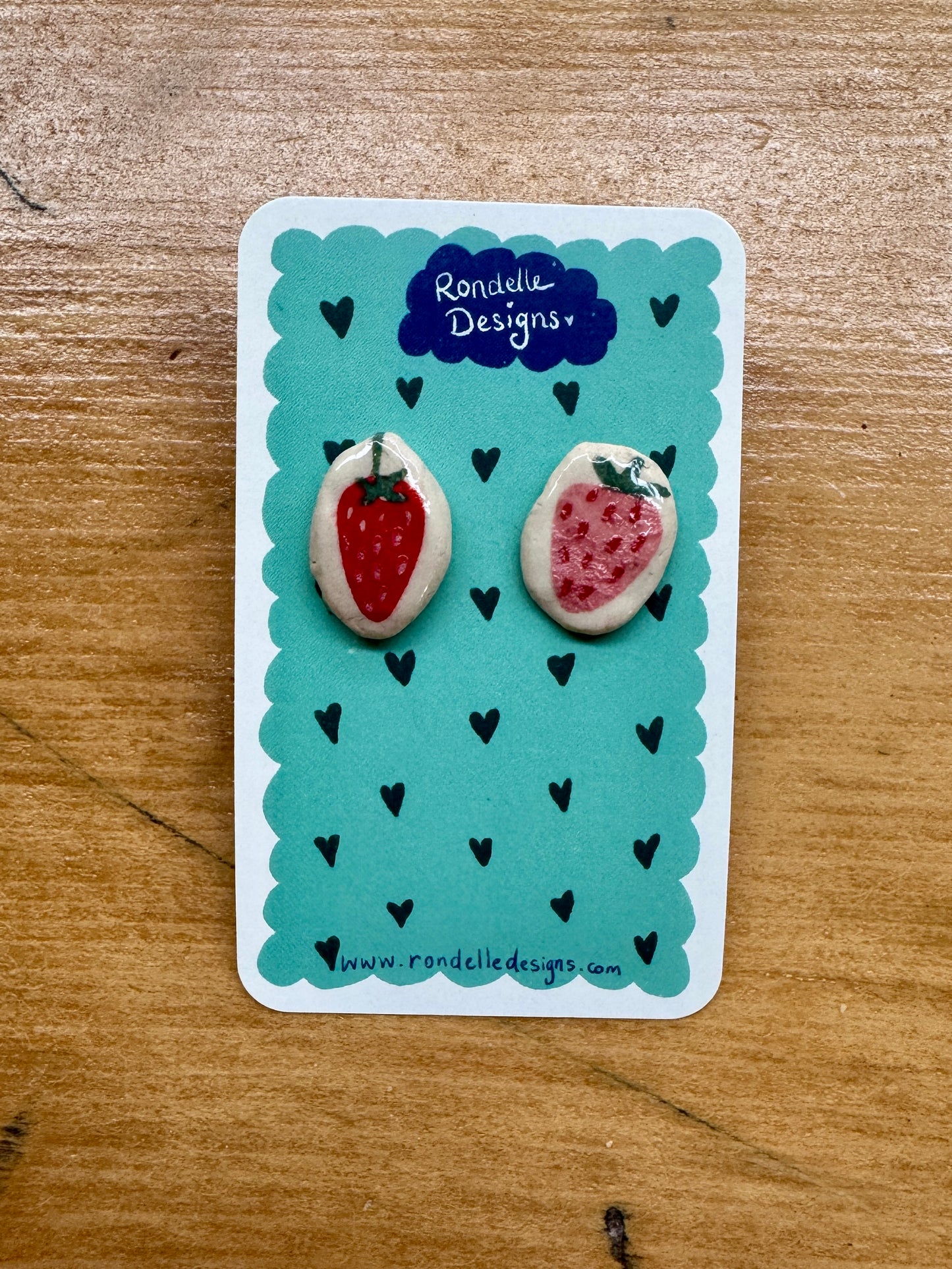 Handmade Ceramic Stud Earrings - Strawberries 1