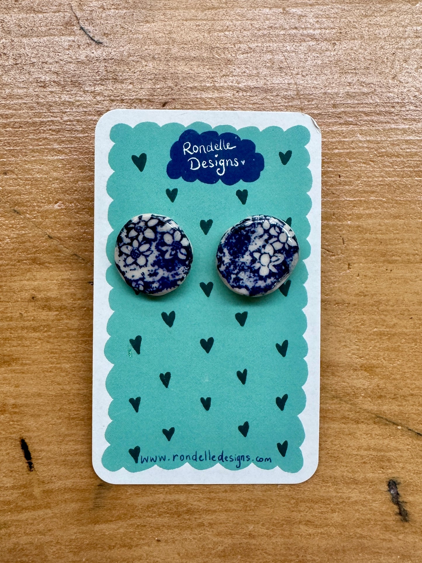 Handmade Ceramic Stud Earrings - Blue Daisies 1