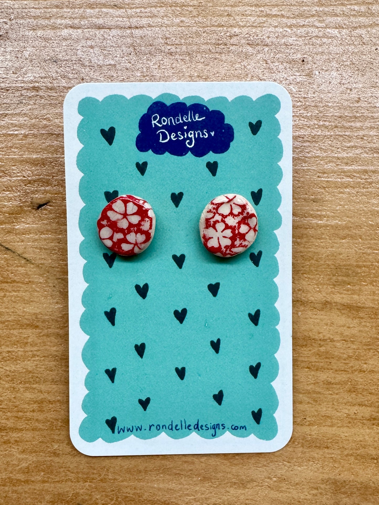 Handmade Ceramic Stud Earrings - Red Daisies 1