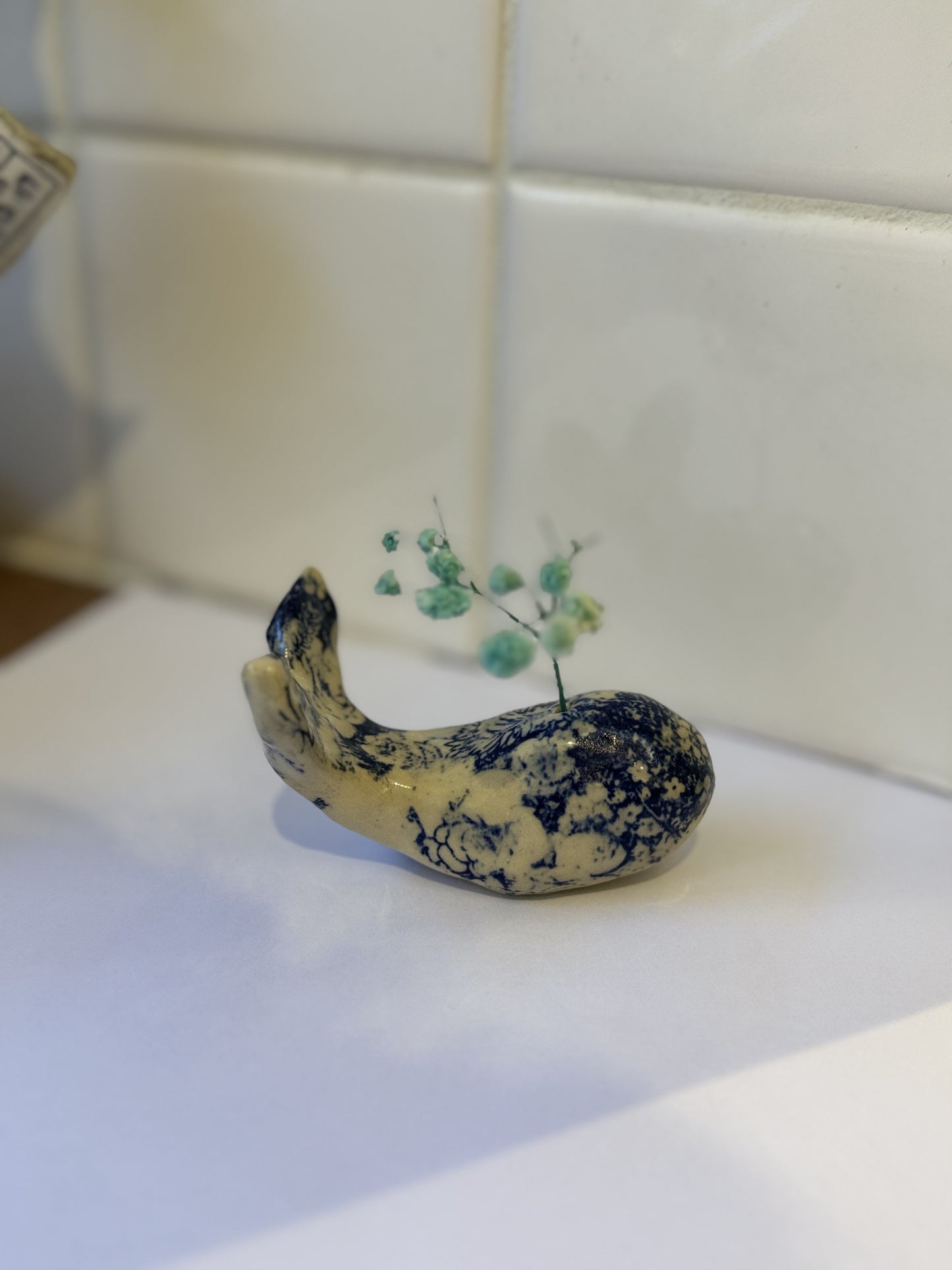 Ceramic Whale - Small Blue Florals