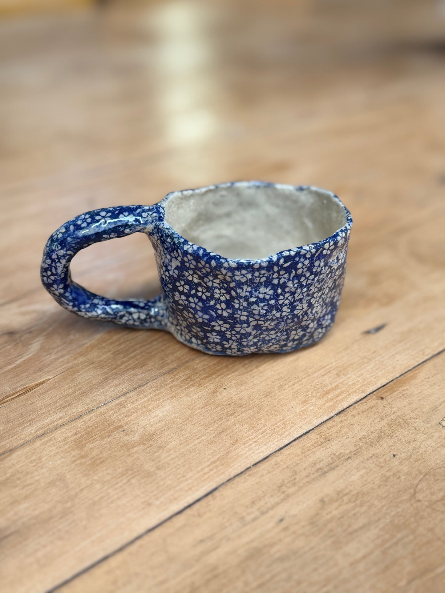 Blue Daisies – One of a Kind Handbuilt Ceramic Mug