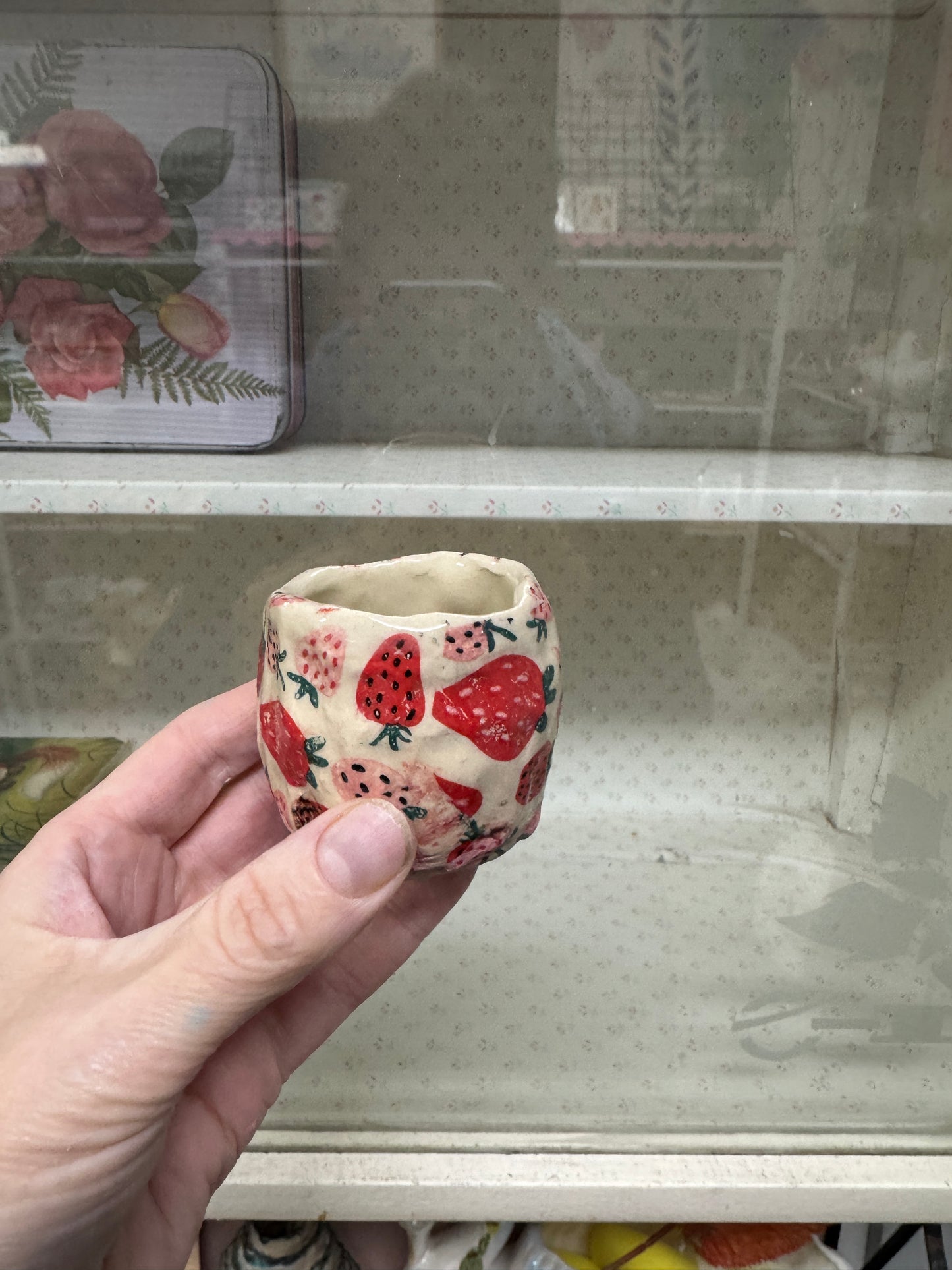 Small Strawberries Espresso Mug / Handbuilt Dish